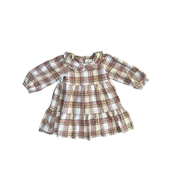 Zara Other - ZARA Toddler Girls Brown and Pink Plaid Cotton Collared Dress 2-3 Years
